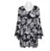 Nina Leonard V-Neck Long Sleeve Black & White Floral Dress