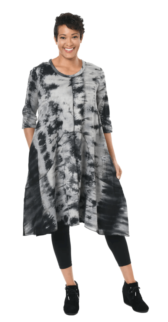 Tulip Relaxed Alba Dress in Tye Dye Gray with Pockets - Robin Boutique-Boutique 