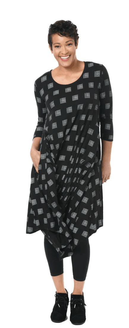 Tulip Lexi Dress in Grey Mini Chex or Charcoal Striped Circles - Robin Boutique-Boutique 