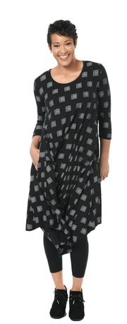 Tulip Lexi Dress in Grey Mini Chex or Charcoal Striped Circles - Robin Boutique-Boutique 