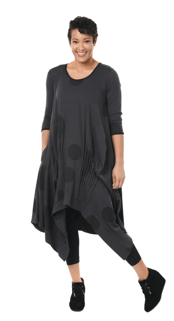 Tulip Lexi Dress in Grey Mini Chex or Charcoal Striped Circles - Robin Boutique-Boutique 