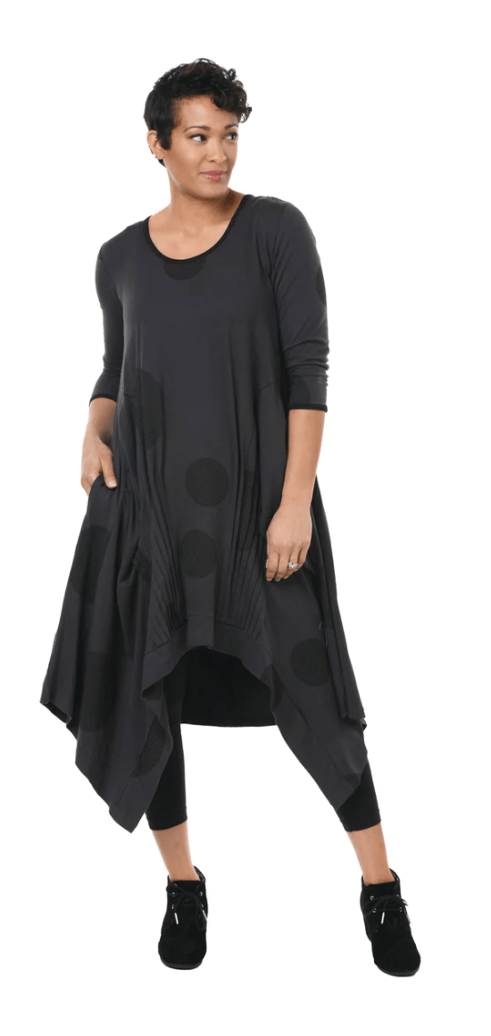 Tulip Lexi Dress in Grey Mini Chex or Charcoal Striped Circles - Robin Boutique-Boutique 