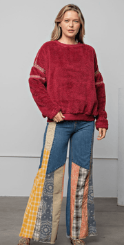 Easel Trimmed Fleece Knit Pullover Top - Robin Boutique-Boutique 