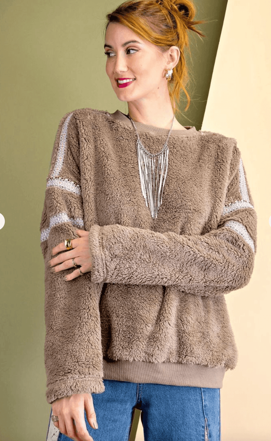 Easel Trimmed Fleece Knit Pullover Top - Robin Boutique-Boutique 