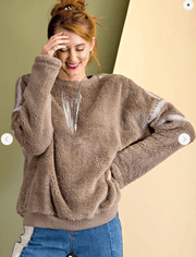 Easel Trimmed Fleece Knit Pullover Top - Robin Boutique-Boutique 