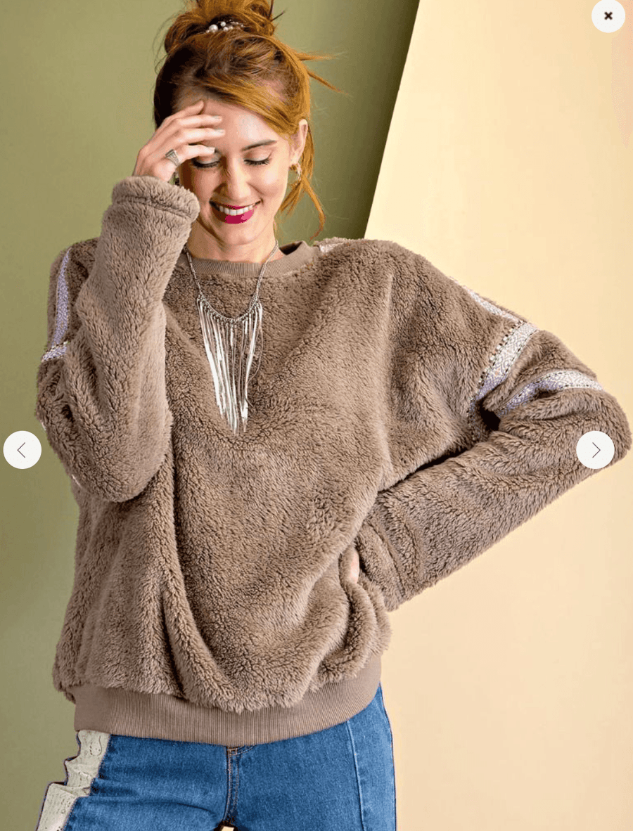 Easel Trimmed Fleece Knit Pullover Top - Robin Boutique-Boutique 