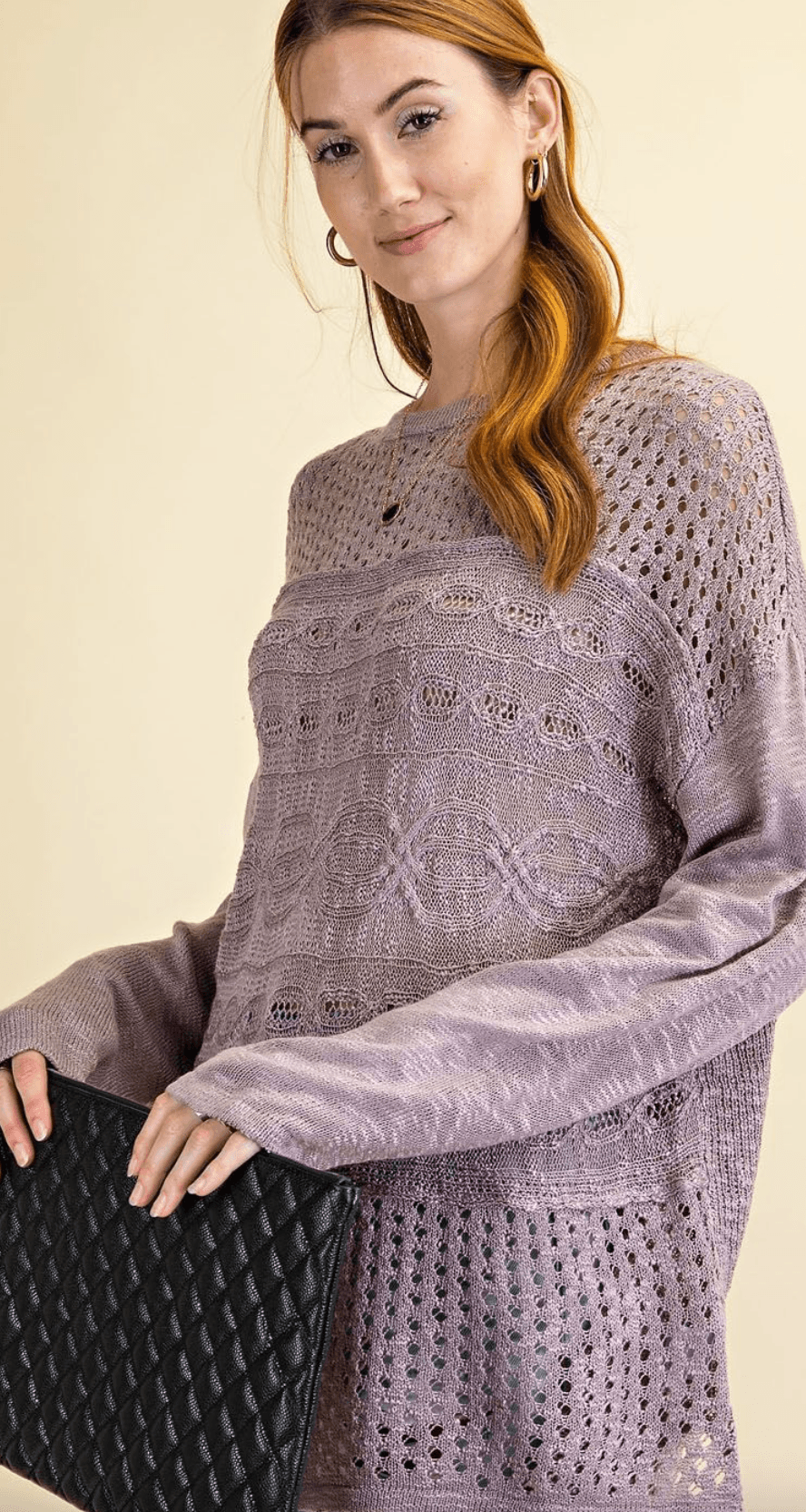 Easel Mauve Textured Pullover Sweater - Robin Boutique-Boutique 