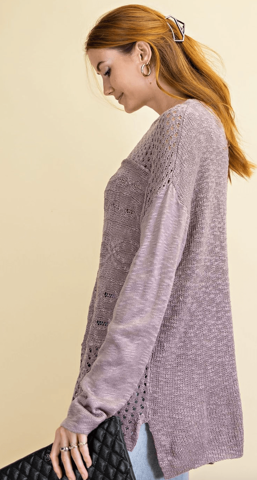 Easel Mauve Textured Pullover Sweater - Robin Boutique-Boutique 