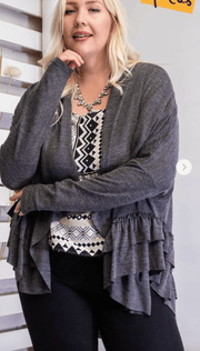 Easel Plus Size Ruffle Open Cardigan Kimono ET16325X - Robin Boutique-Boutique 