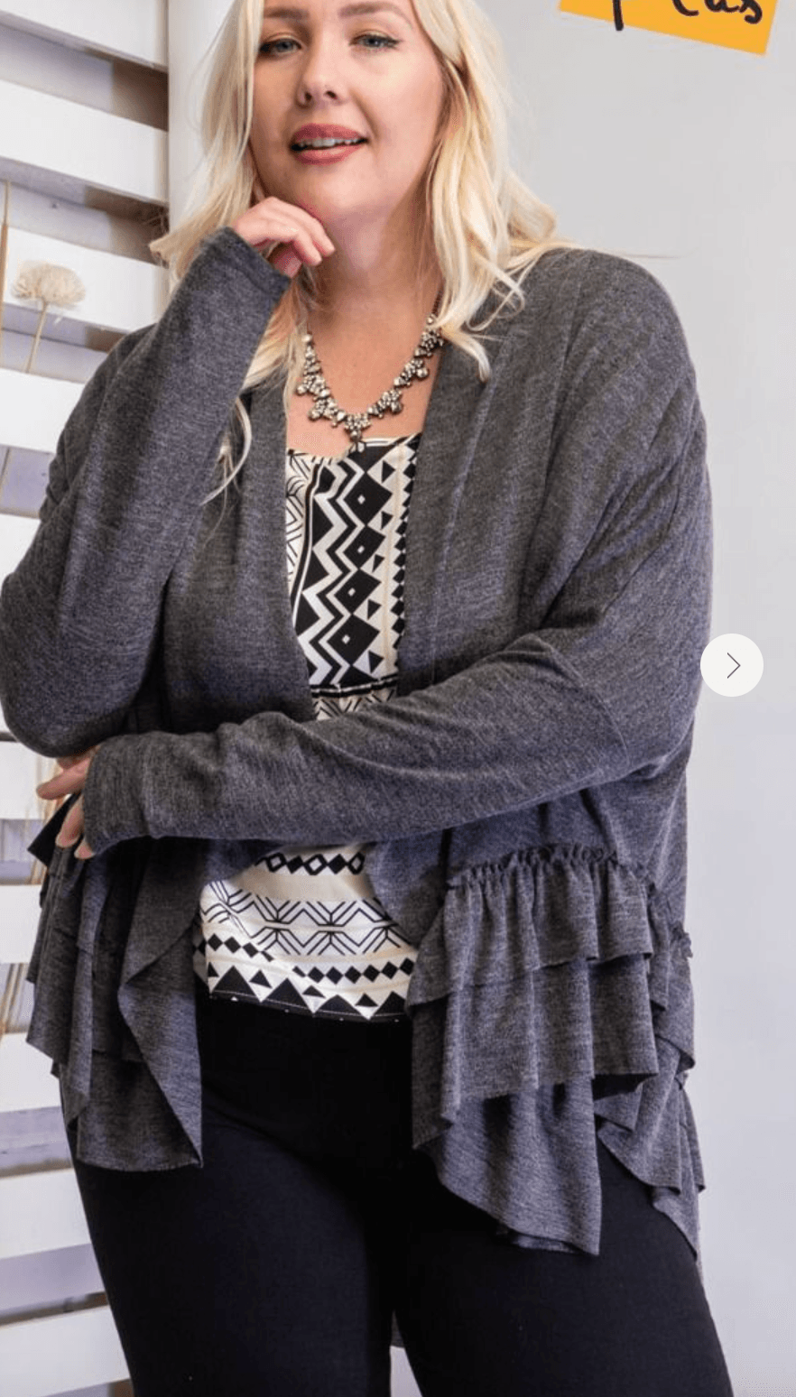 Easel Plus Size Ruffle Open Cardigan Kimono ET16325X - Robin Boutique-Boutique 
