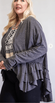 Easel Plus Size Ruffle Open Cardigan Kimono ET16325X - Robin Boutique-Boutique 