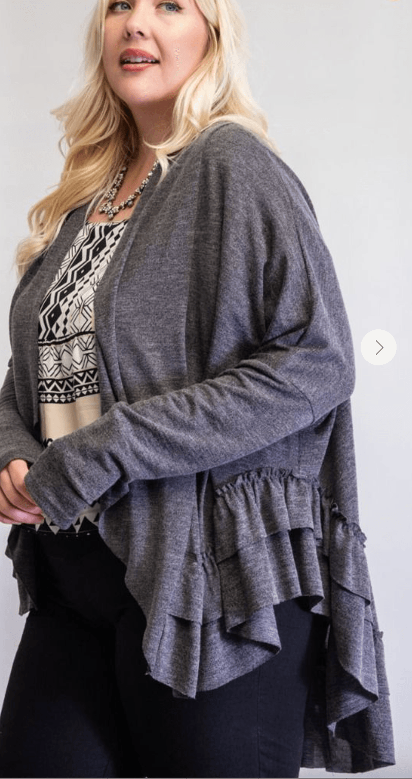 Easel Plus Size Ruffle Open Cardigan Kimono ET16325X - Robin Boutique-Boutique 