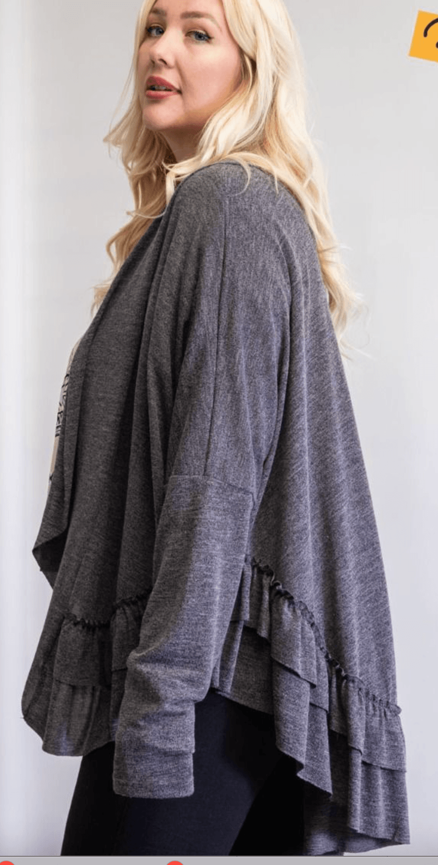 Easel Plus Size Ruffle Open Cardigan Kimono ET16325X - Robin Boutique-Boutique 