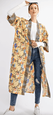Easel Long Sleeve Kimono Jacket with Pockets - Robin Boutique-Boutique 
