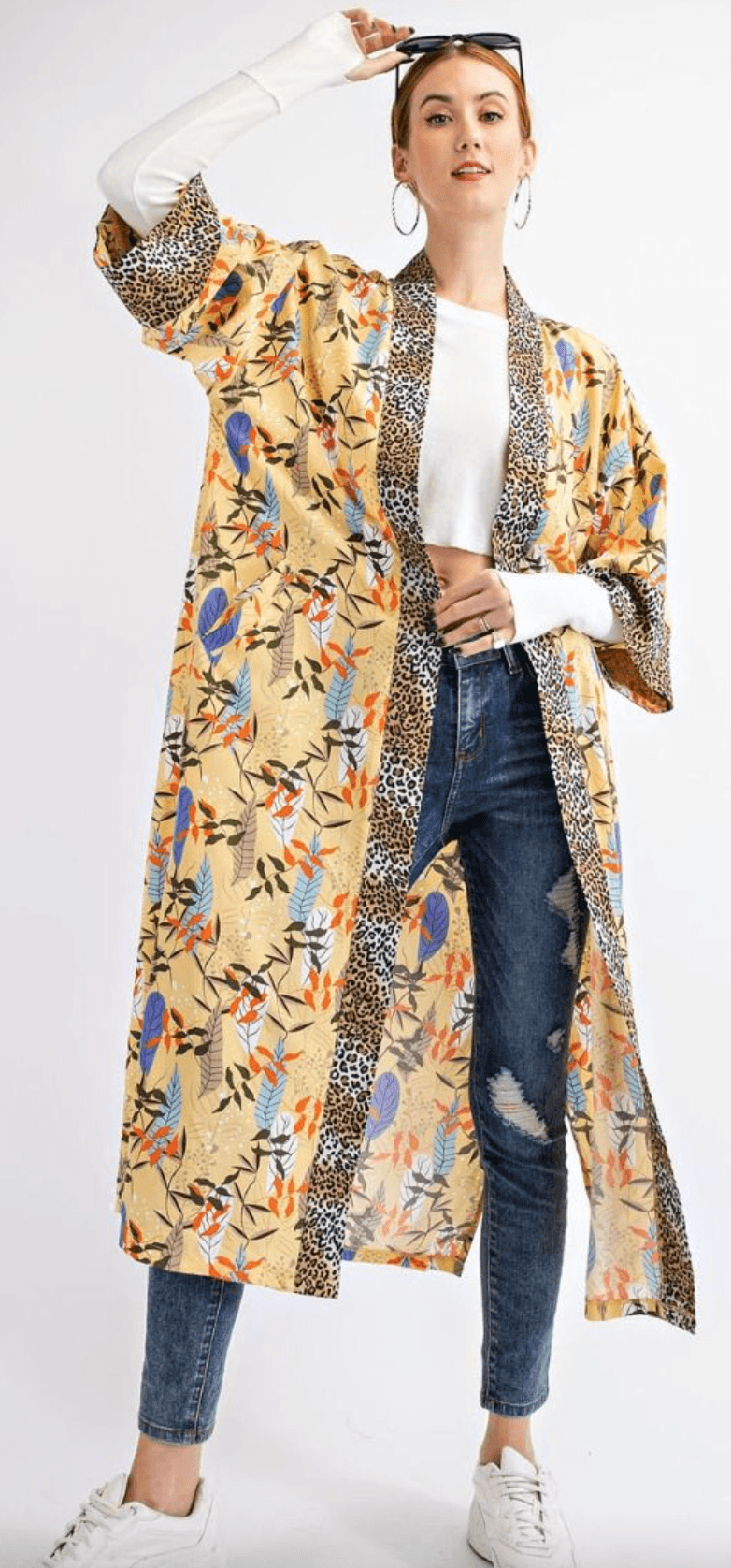 Easel Long Sleeve Kimono Jacket with Pockets - Robin Boutique-Boutique 