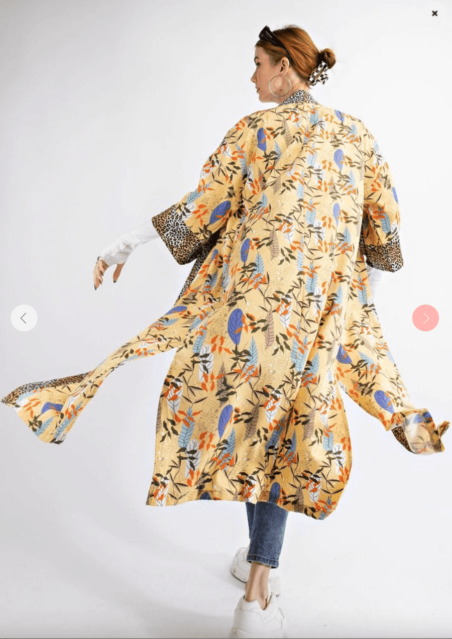 Easel Long Sleeve Kimono Jacket with Pockets - Robin Boutique-Boutique 