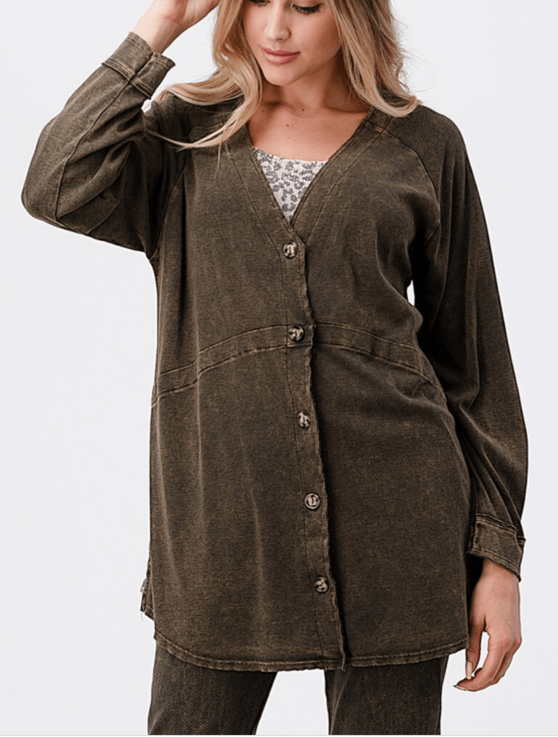 Mineral Wash Long Sleeve Button Closure Jacket - Robin Boutique-Boutique 