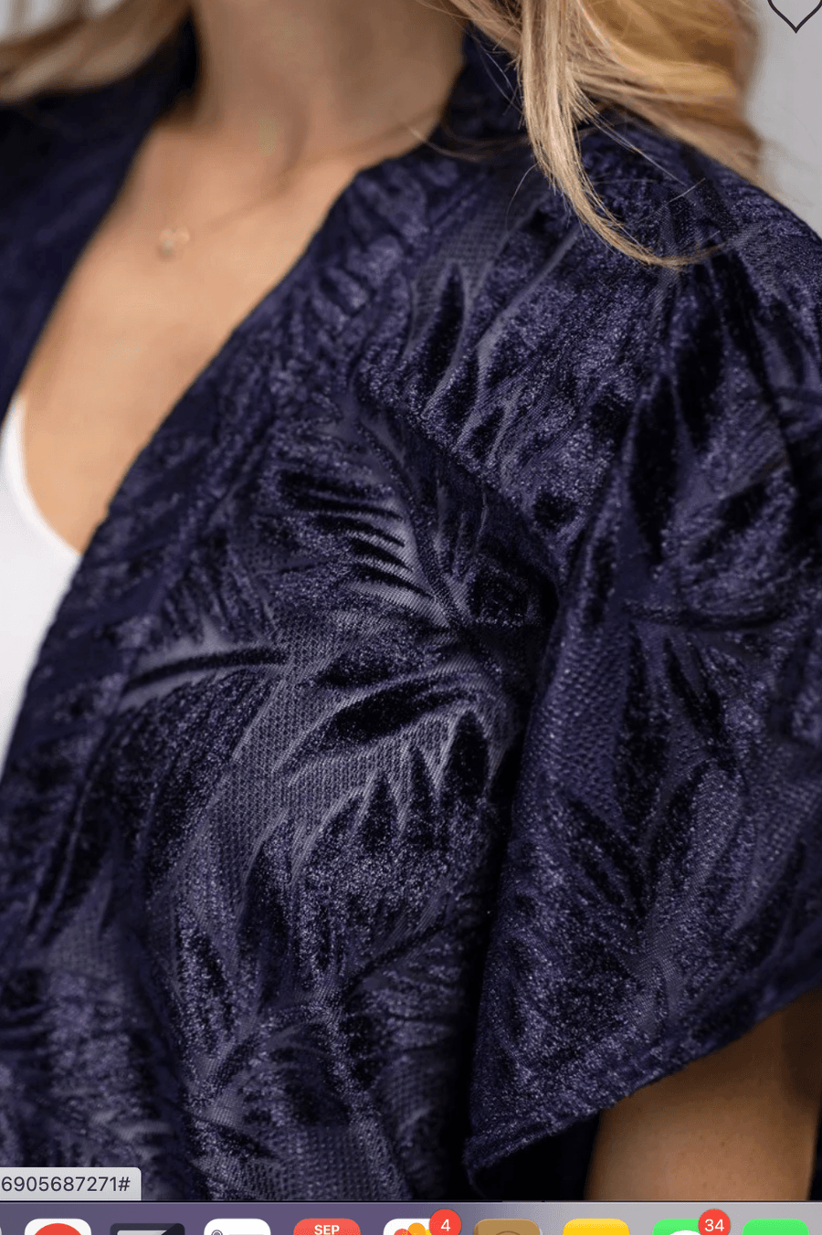 Burnout Velvet Navy Kimono - One Size - Robin Boutique-Boutique 