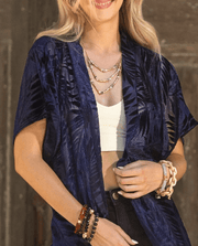 Burnout Velvet Navy Kimono - One Size - Robin Boutique-Boutique 