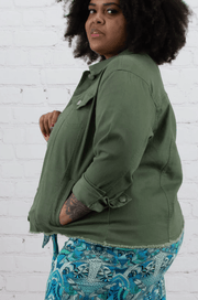 Plus Size Denim Jacket with Frayed Edge - Robin Boutique-Boutique 