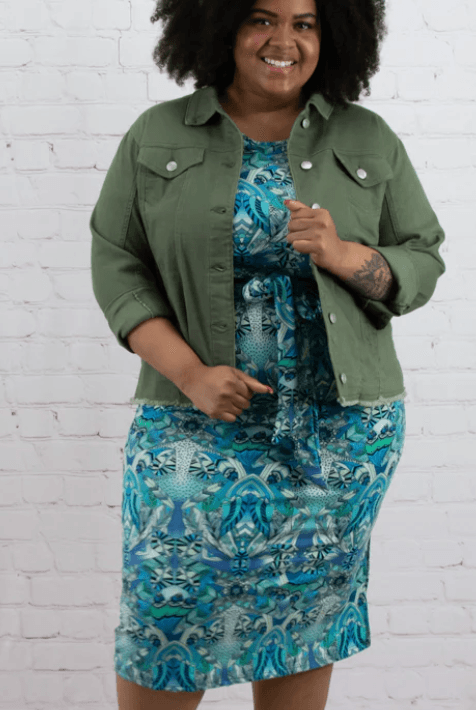 Plus Size Denim Jacket with Frayed Edge - Robin Boutique-Boutique 