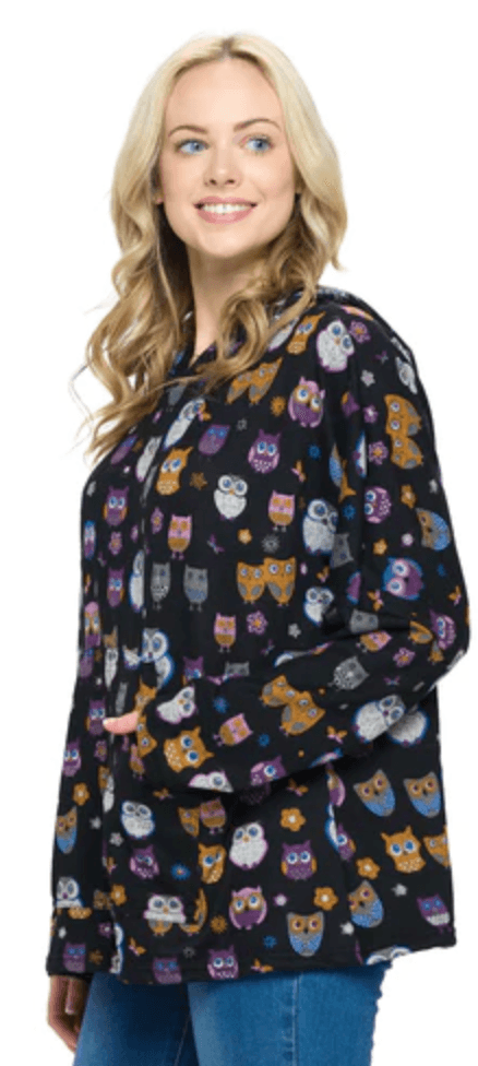 Yak Yeti Hoodie in Fun Black Owl Print Loose Fit 22650 - Robin Boutique-Boutique 