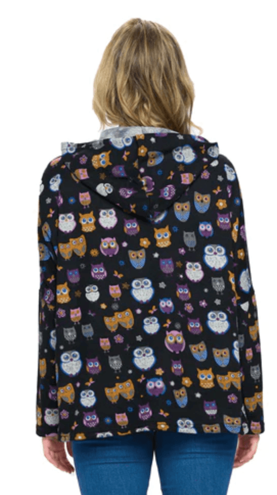 Yak Yeti Hoodie in Fun Black Owl Print Loose Fit 22650 - Robin Boutique-Boutique 
