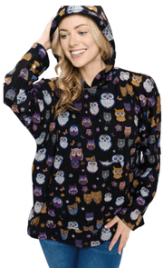 Yak Yeti Hoodie in Fun Black Owl Print Loose Fit 22650 - Robin Boutique-Boutique 