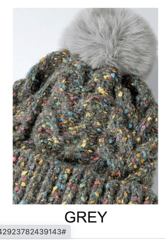 Multi Colored Pom Pom Knit Beanie Hat One Size 0040 - Robin Boutique-Boutique 