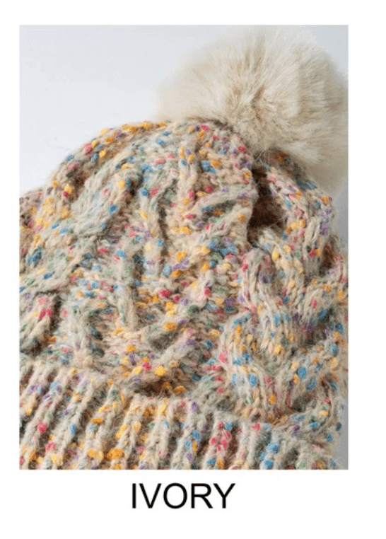 Multi Colored Pom Pom Knit Beanie Hat One Size 0040 - Robin Boutique-Boutique 