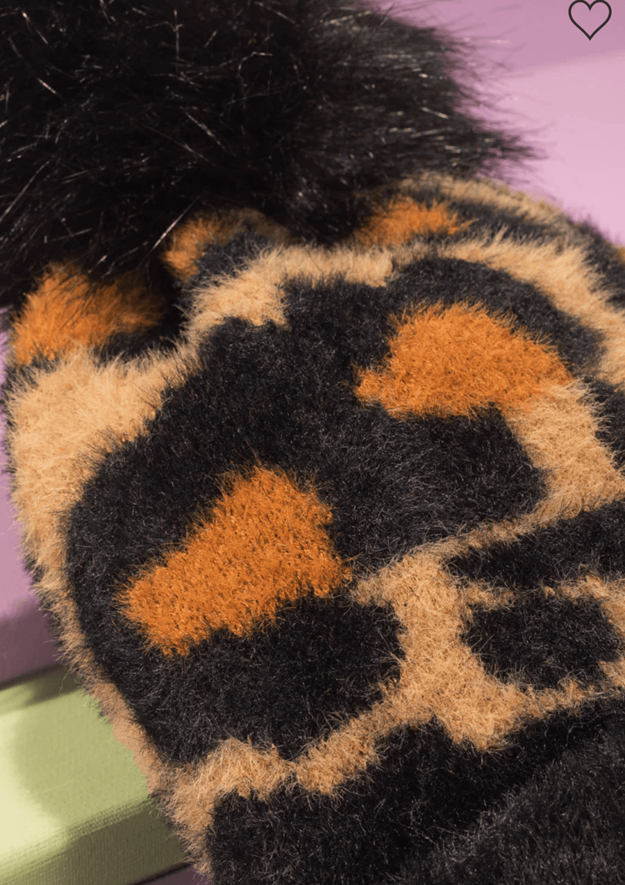 Knit Leopard Eyelash Beanie with Pom Pom 5087 - Robin Boutique-Boutique 