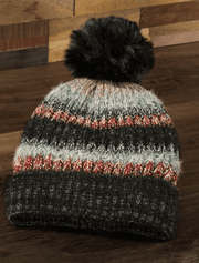 Metallic Striped Pom Pom Knit Hat 5117 - Robin Boutique-Boutique 