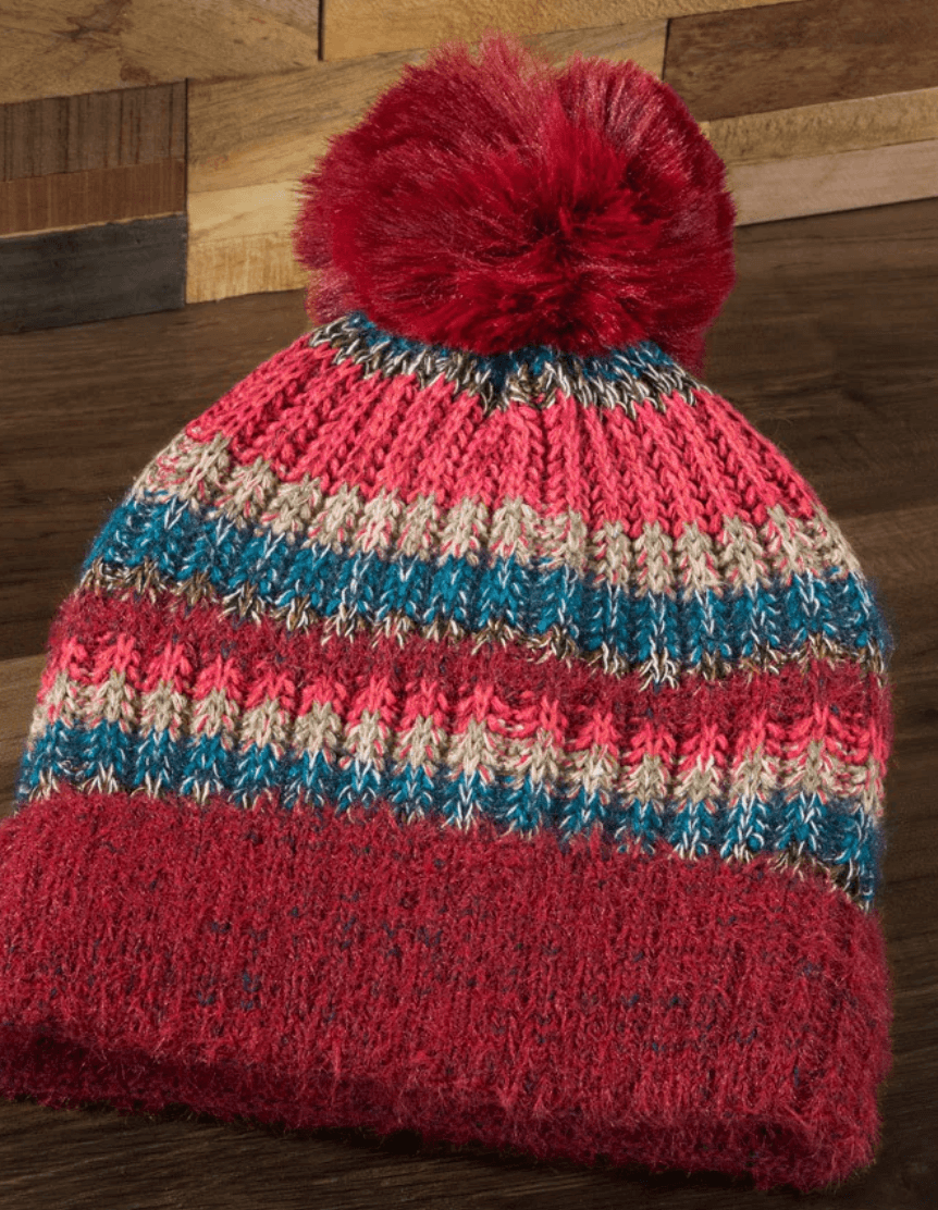 Metallic Striped Pom Pom Knit Hat 5117 - Robin Boutique-Boutique 