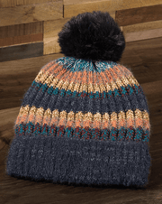 Metallic Striped Pom Pom Knit Hat 5117 - Robin Boutique-Boutique 