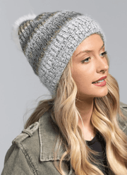 Metallic Striped Pom Pom Knit Hat 5117 - Robin Boutique-Boutique 