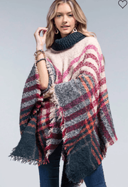 Ruggine Soft Plaid Poncho with Knit Turtle Neck One Size 2209 - Robin Boutique-Boutique 