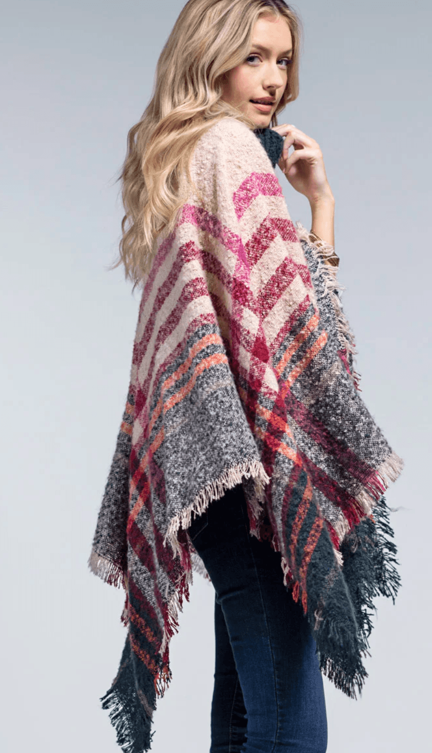 Ruggine Soft Plaid Poncho with Knit Turtle Neck One Size 2209 - Robin Boutique-Boutique 