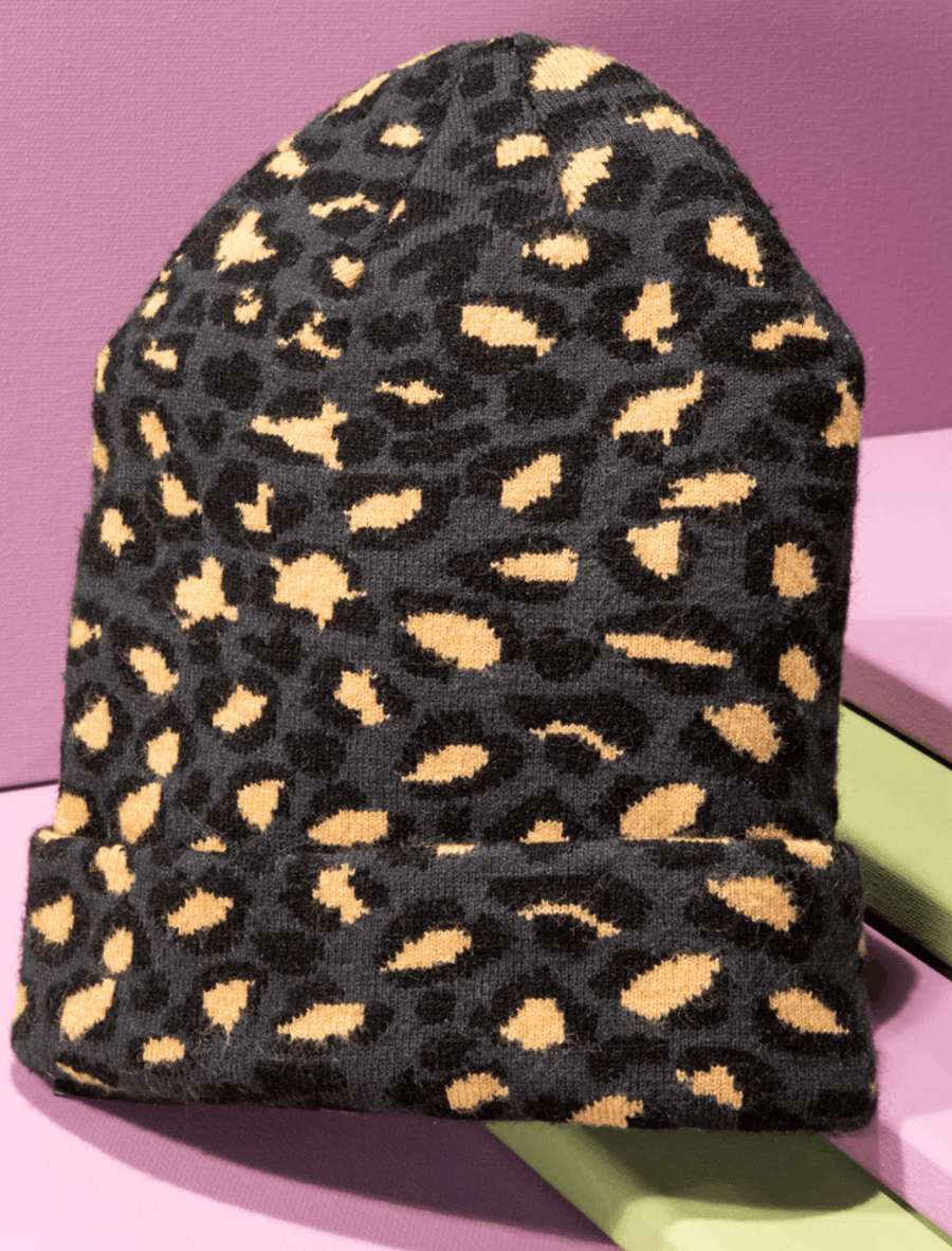 Leopard Print Knit Beanie Hat One Size 5022 - Robin Boutique-Boutique 