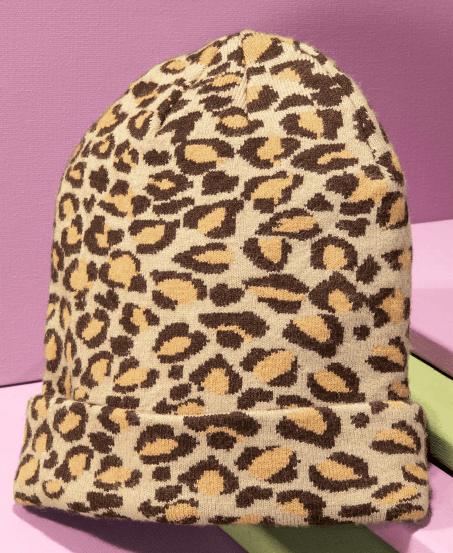 Leopard Print Knit Beanie Hat One Size 5022 - Robin Boutique-Boutique 
