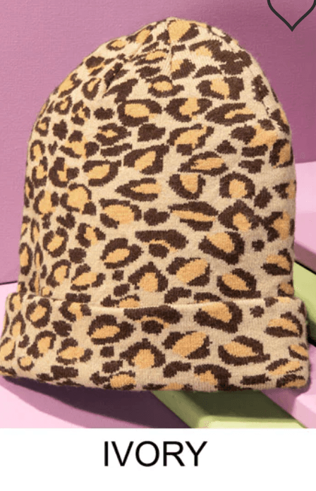 Leopard Print Knit Beanie Hat One Size 5022 - Robin Boutique-Boutique 
