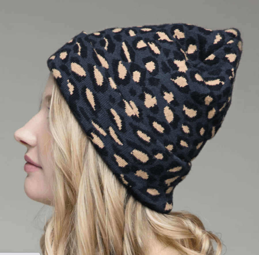 Leopard Print Knit Beanie Hat One Size 5022 - Robin Boutique-Boutique 