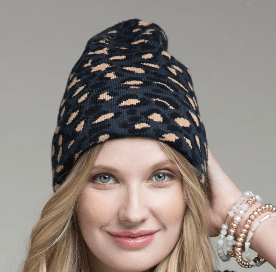 Leopard Print Knit Beanie Hat One Size 5022 - Robin Boutique-Boutique 