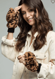 Vegan One Size Animal Print Fur Fingerless Gloves with Top-Over Cover 7907 - Robin Boutique-Boutique 