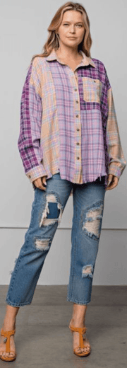 Easel PLAID MIX N MATCH BUTTON DOWN SHIRT - Robin Boutique-Boutique 