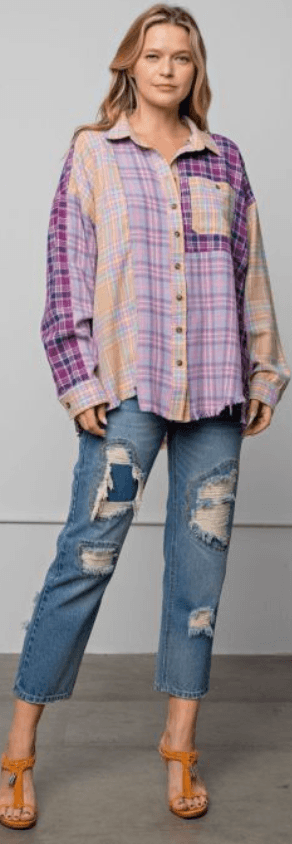 Easel PLAID MIX N MATCH BUTTON DOWN SHIRT - Robin Boutique-Boutique 