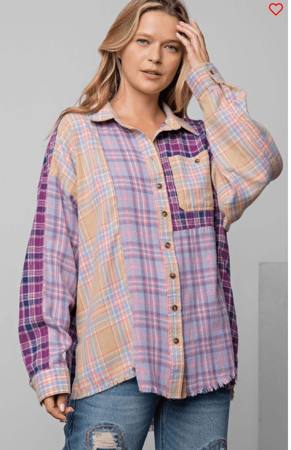 Easel PLAID MIX N MATCH BUTTON DOWN SHIRT - Robin Boutique-Boutique 