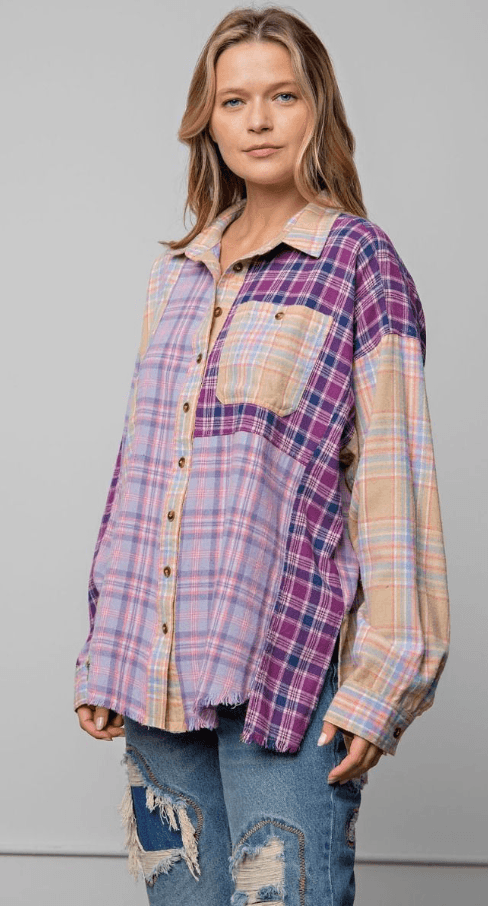 Easel PLAID MIX N MATCH BUTTON DOWN SHIRT - Robin Boutique-Boutique 