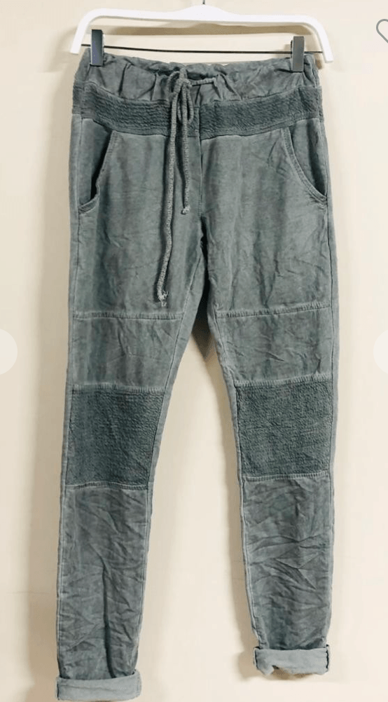 Italian Cotton Motto Drawstring Jogger Pants in black and army green by Venti6 50692-W22 - Robin Boutique-Boutique 