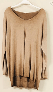 Italian made Mineral Wash Middle Open Stitch V Neck Oversized Knit Sweater Top by Venti6 28062-W22 - Robin Boutique-Boutique 