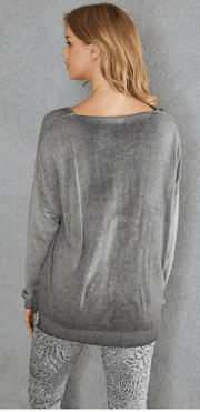 Italian made Mineral Wash Middle Open Stitch V Neck Oversized Knit Sweater Top by Venti6 28062-W22 - Robin Boutique-Boutique 